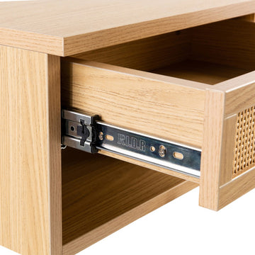 Celerie 15.71" Mid-Century Modern Floating Wall Mounted Nightstand with Soft-Close Rattan Drawer and Cable Hole - JONATHAN Y